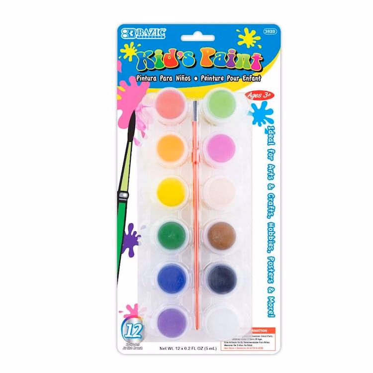 Kids' Paint Sets with Brush - 12 Colors 5 mL