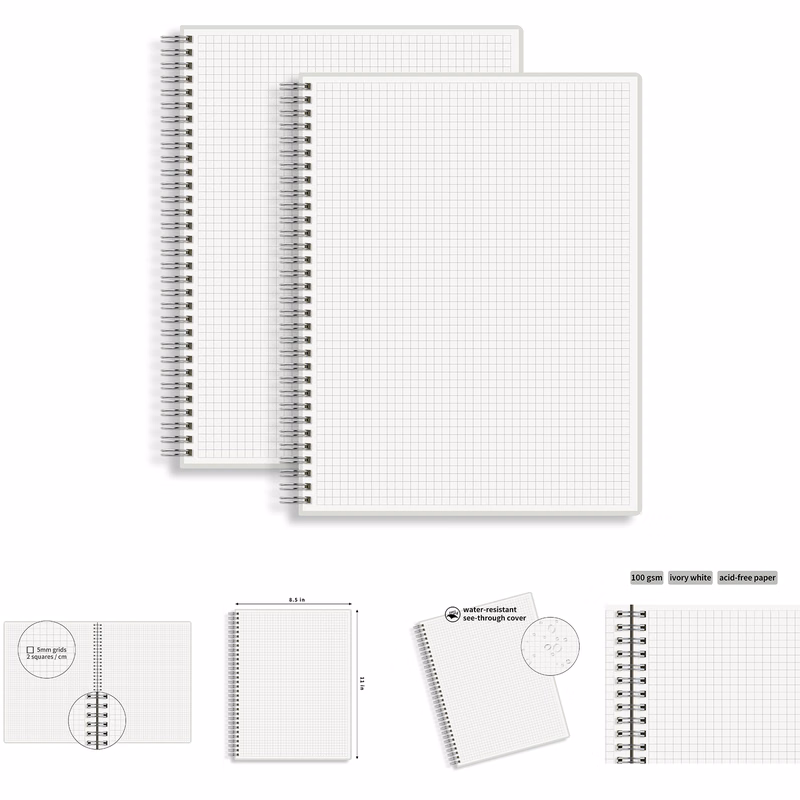 2 Pack Large Graph Ruled Wirebound Spiral Notebook