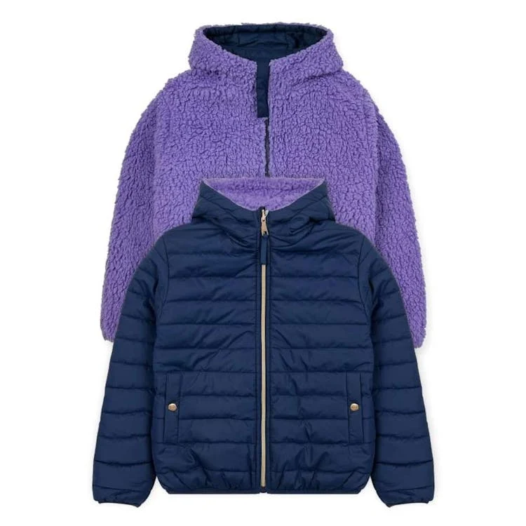 Girls' Sherpa Lined Reversible Jacket Navy 7-14 1