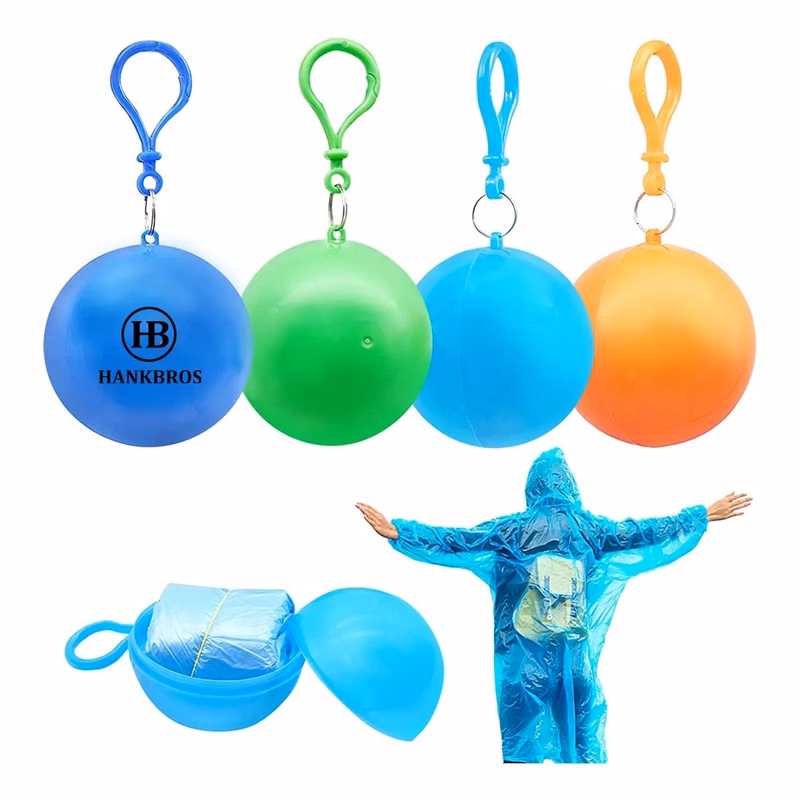 Disposable Poncho Ball With Keychain
