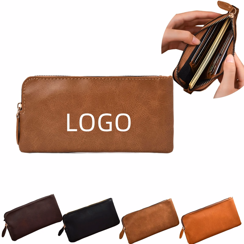 Leather Purse Zippered Clutch Wallet Card Bag