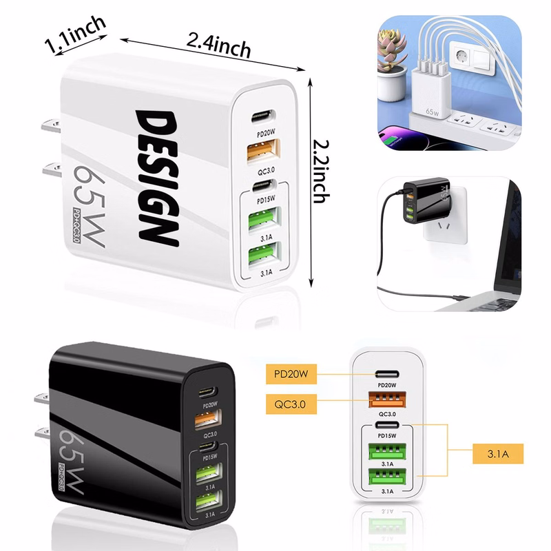 5-Port 65W USB Charger With PD And QC