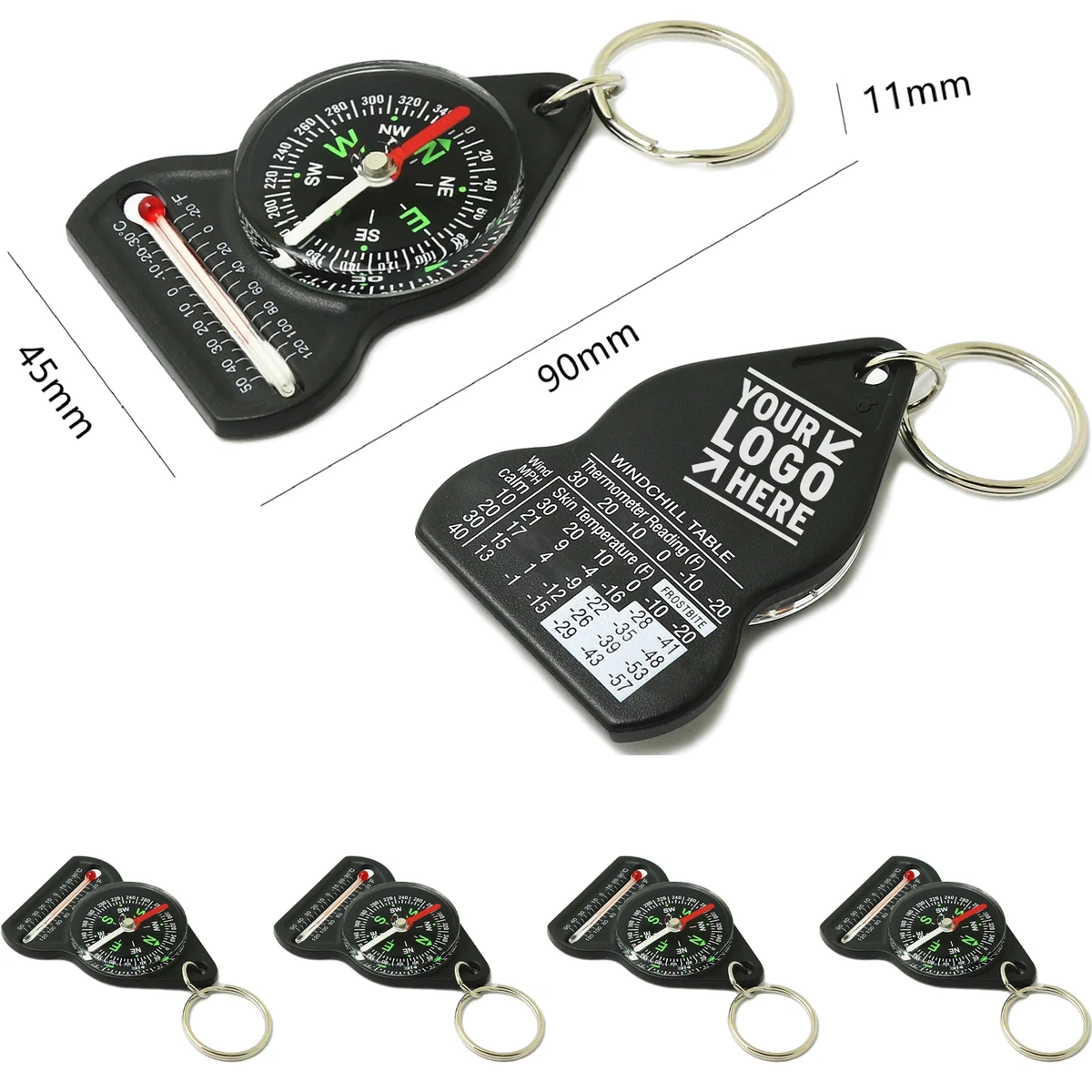 2 in 1 Portable Outdoor Camping Guide Mini Key Chain Compass with Thermometer 1