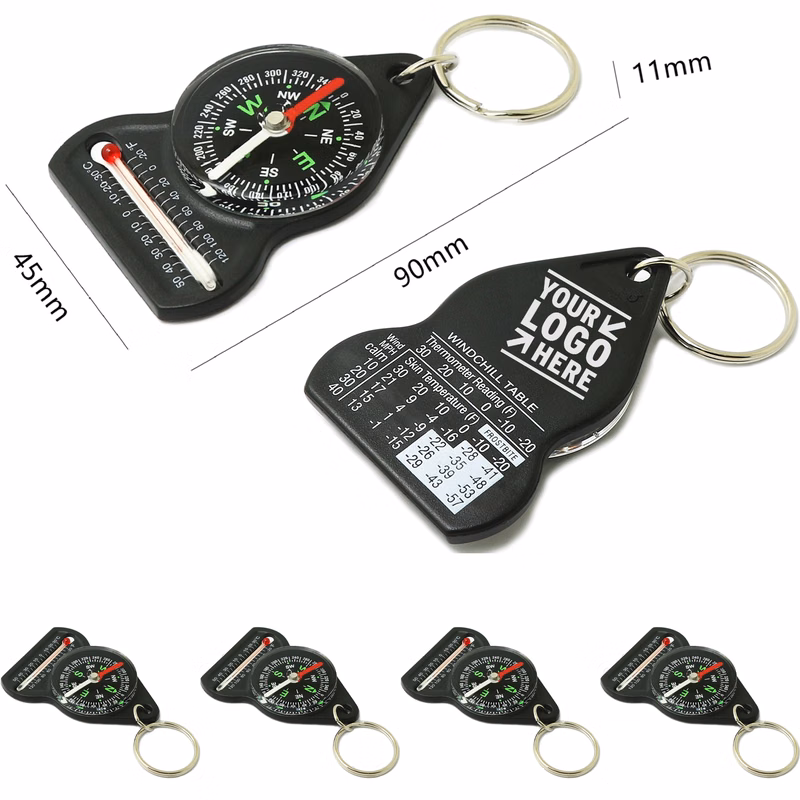 2 in 1 Portable Outdoor Camping Guide Mini Key Chain Compass with Thermometer