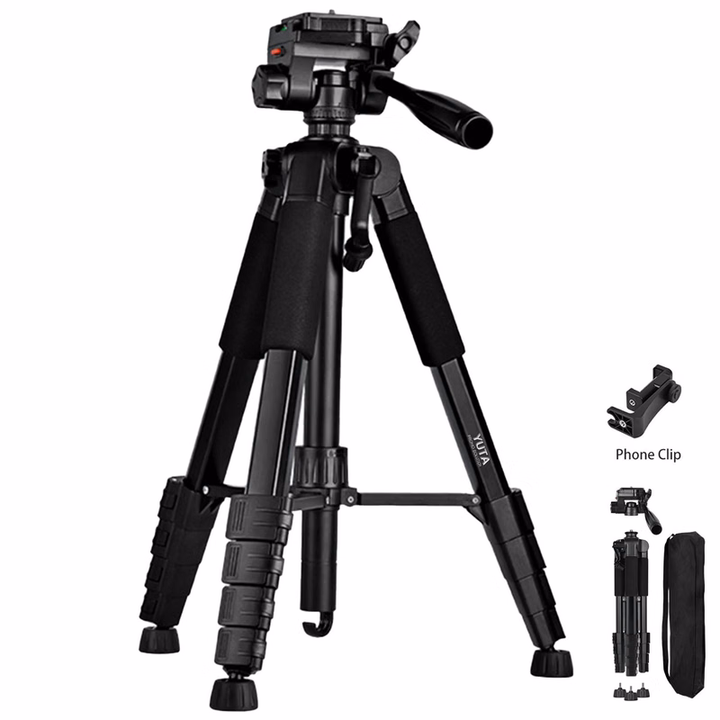 Adjustable Aluminum Tripod Stand w/ Phone Mount
