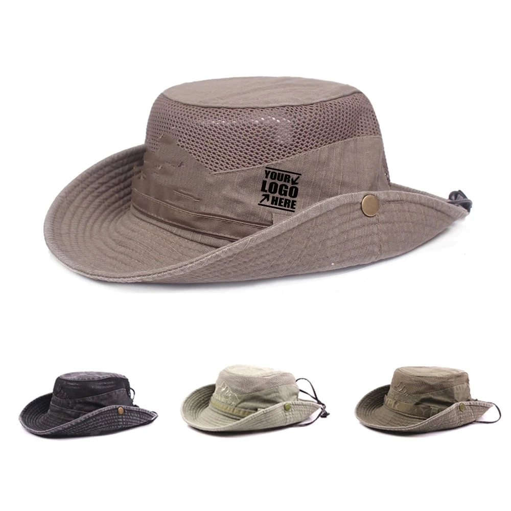 Cotton Embroidery Visor Mesh Bucket Hats 1