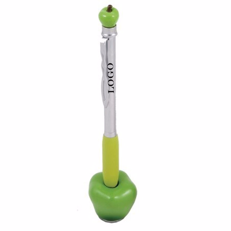 3D Green Apple Metal Pen w/Stand
