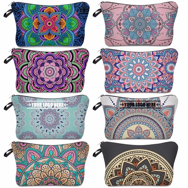 Toiletry Travel Cosmetic Bag with Mandala Flowers
