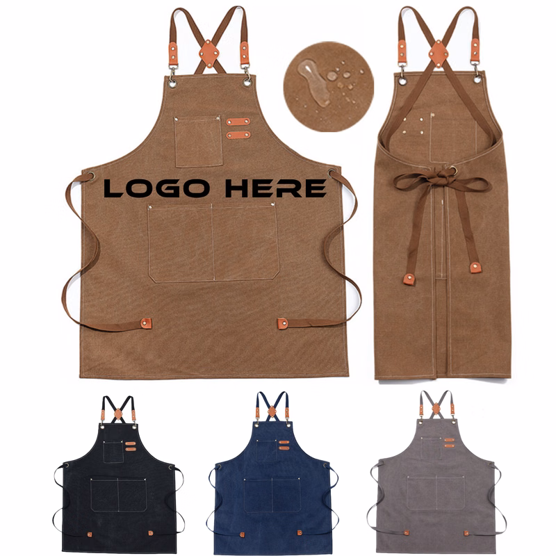 Cross Back Chef Cotton Aprons With Large Pockets