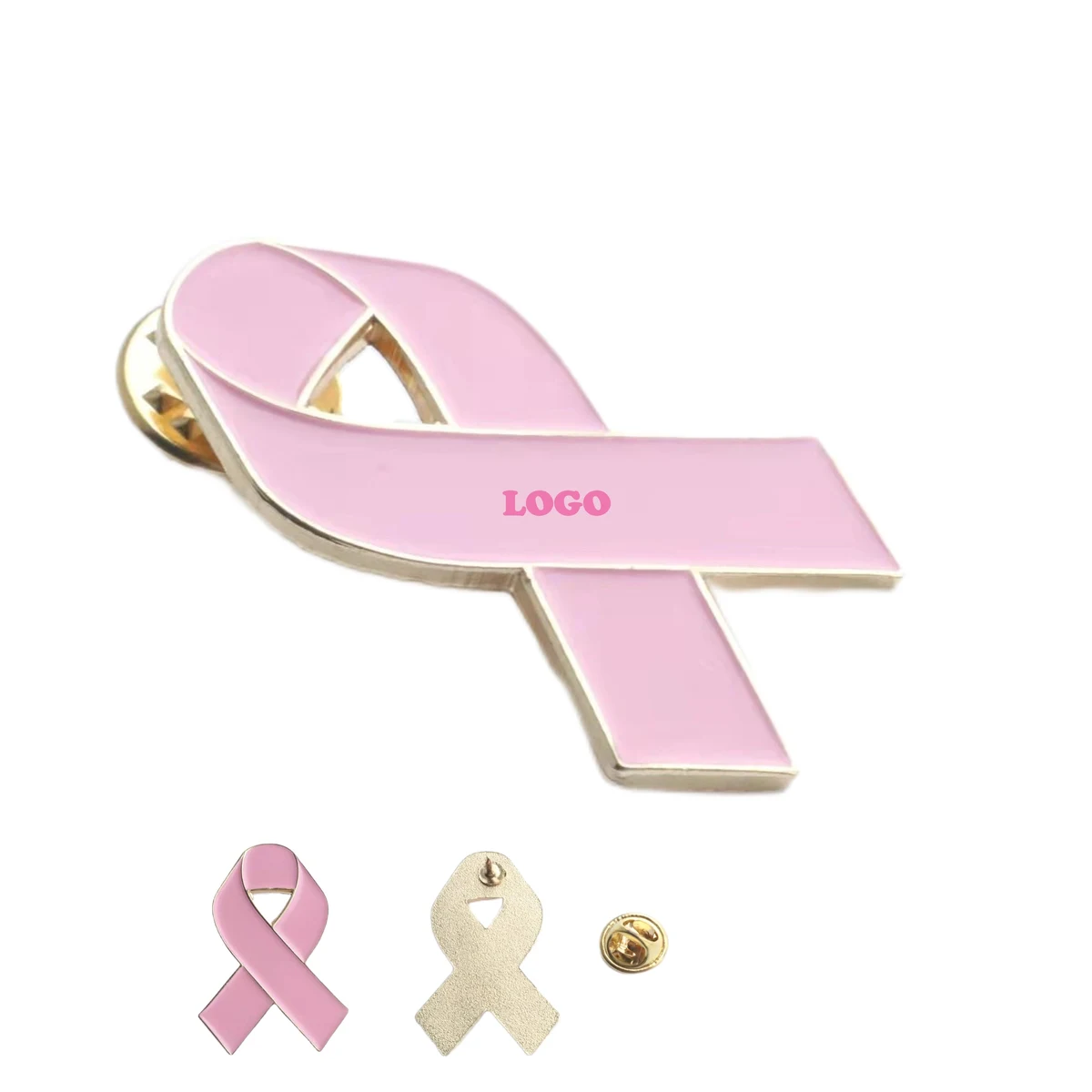 Pink Ribbon Metal Label Pin (direct import) 1