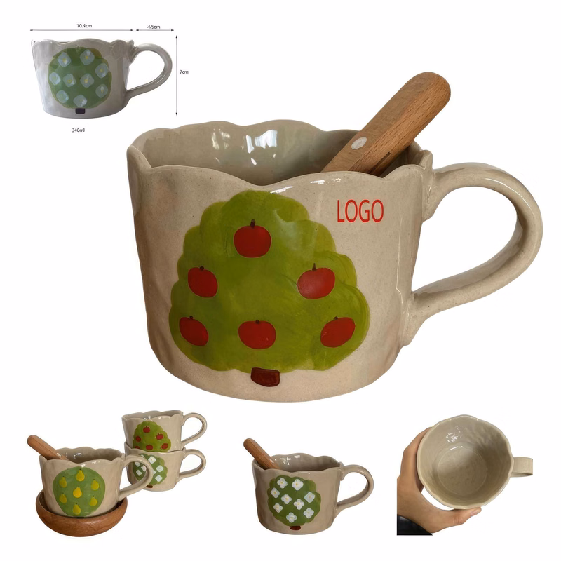 Retro small tree rough pottery coffee cup Christmas gift mug