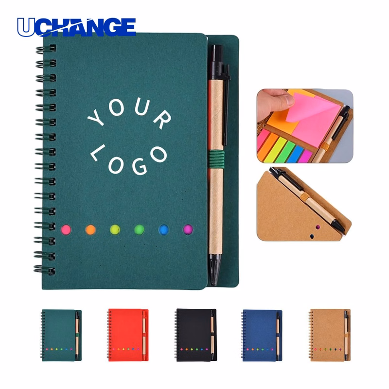 Kraft Paper Notebook Set with Sticky Notes and Pen