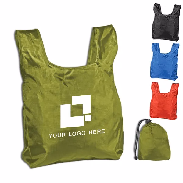 Brand  Nylon Folding Tote With Drawstring Pouch