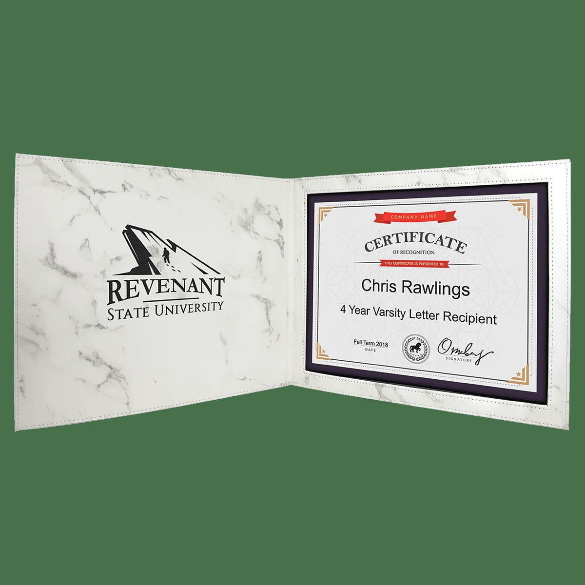 9" x 12" White Marble Leatherette Certificate Holder for 8 1/2" x 11" 1