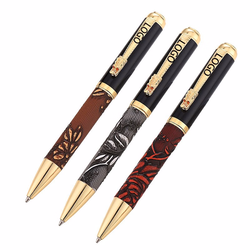 Vintage Leather Ball Pen with Dragon Shape Clip