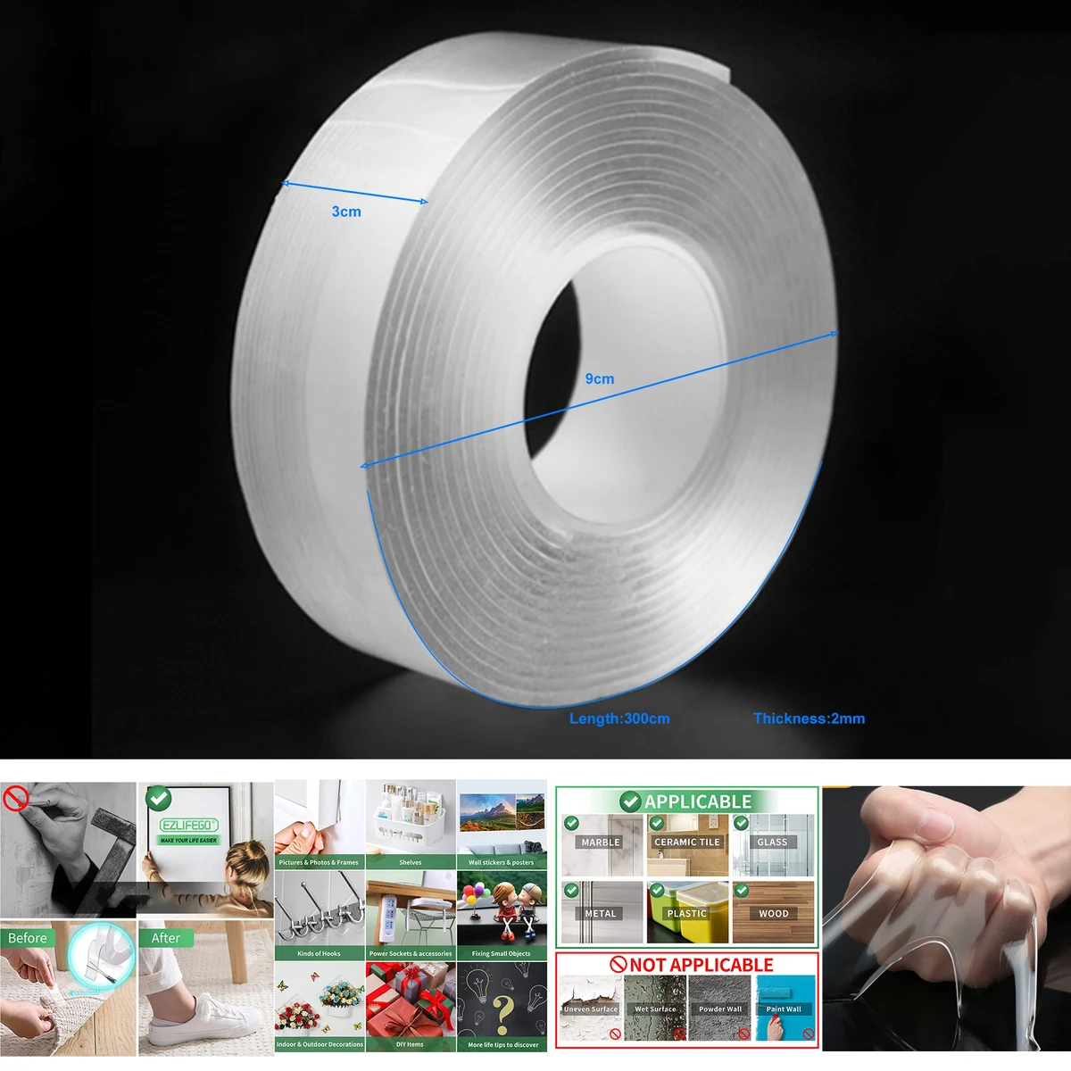 Heavy Duty, Extra Large Nano Double Sided Adhesive Tape 1