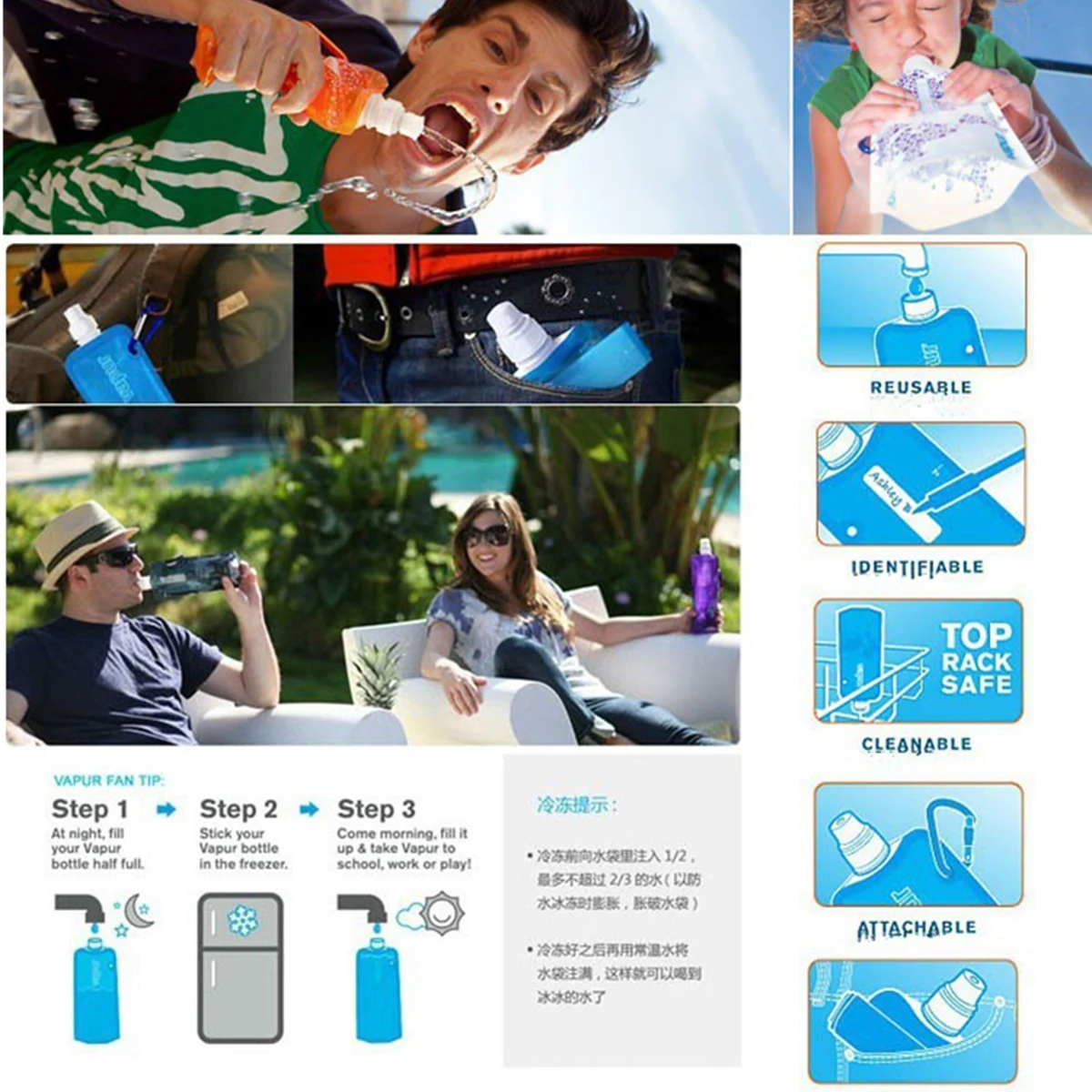 Reusable Collapsible Roll Up Lightweight Portable Travel Water Bottle Pouch 1