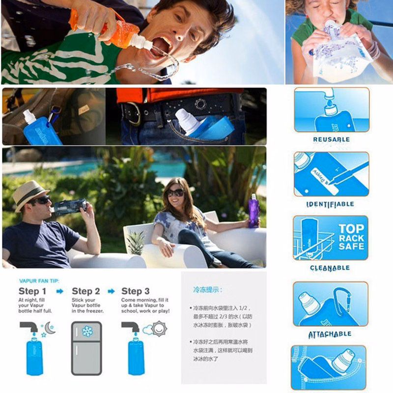 Reusable Collapsible Roll Up Lightweight Portable Travel Water Bottle Pouch