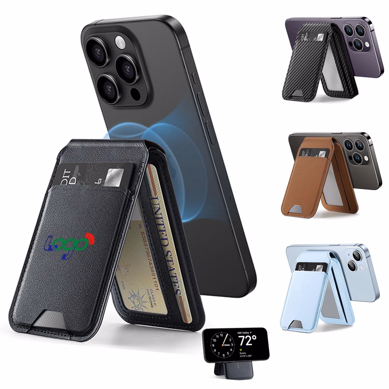 Vegan Leather Magnetic Phone Wallet with Stand