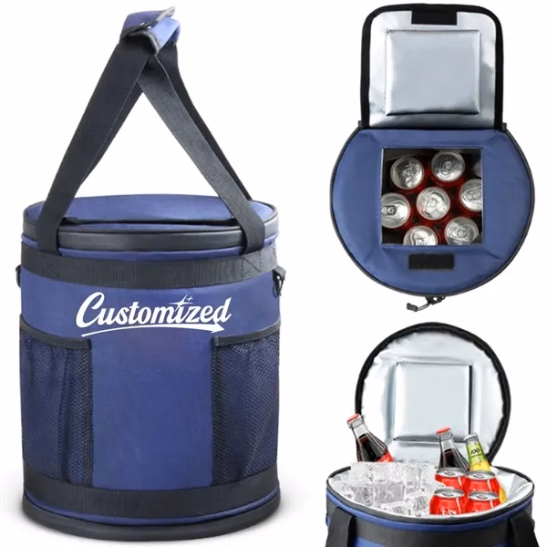 Custom 11.8 inch Round Insulated Picnic Cooler — Aluminum Beverage Event Tote Promo