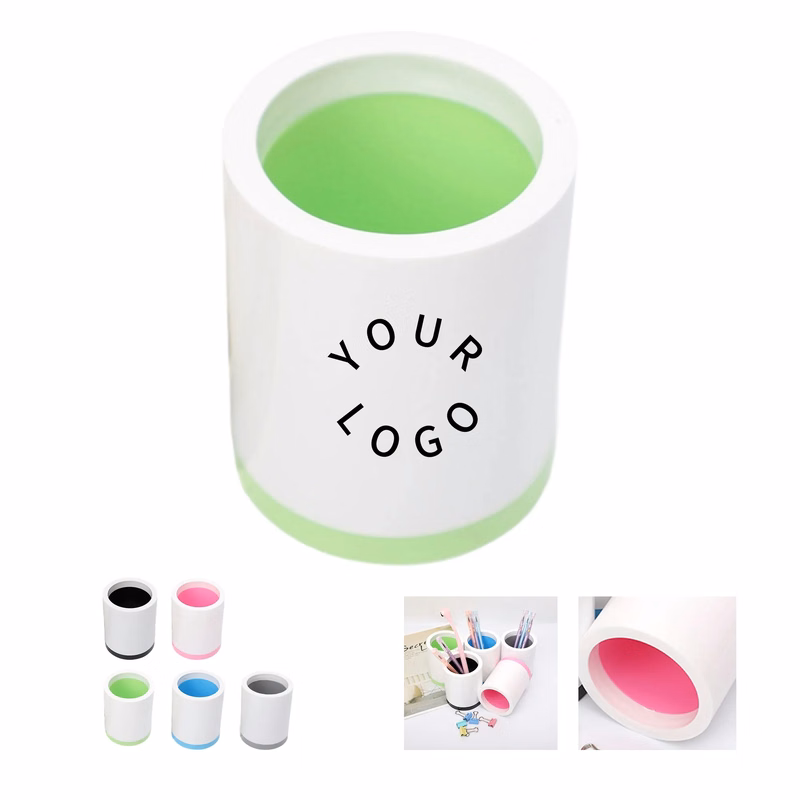 Circular Plastic Pen Holder with Color Accents