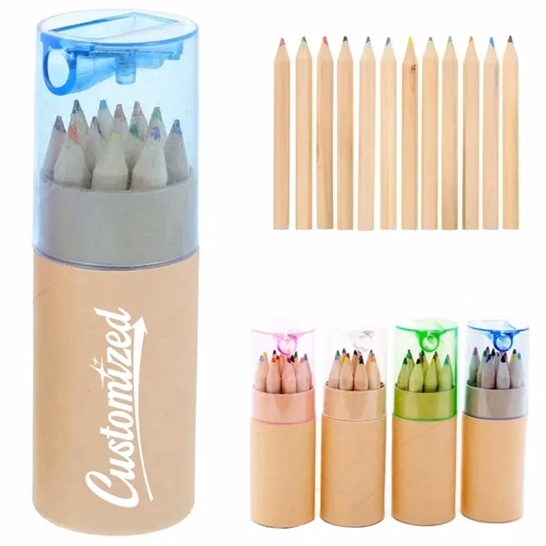 Custom 12-Color Pencil Set with Eco Kraft Tube & Built-in Sharpener — Educational Giveaway