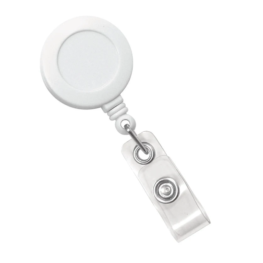 Custom Round Plastic Clip-On Badge Reel (White) 1