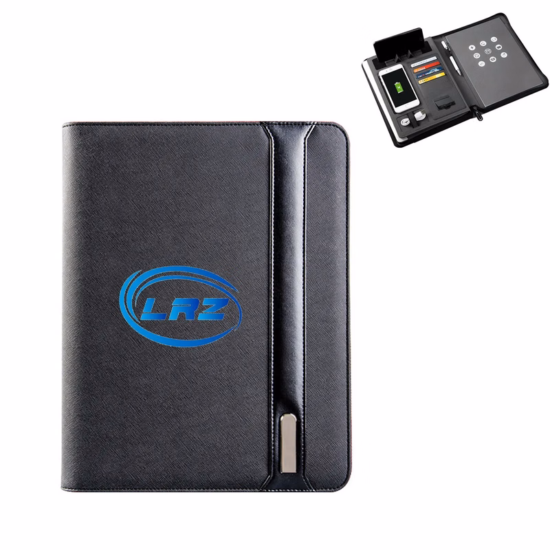 A4 Waterproof Padfolio Leather Folder with Power Bank