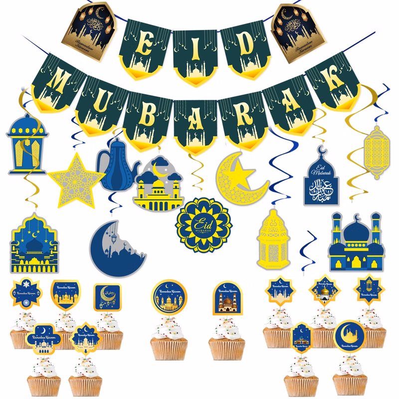 Muslim EID MUBARAK flag pulling star moon spiral Islamic Ram
