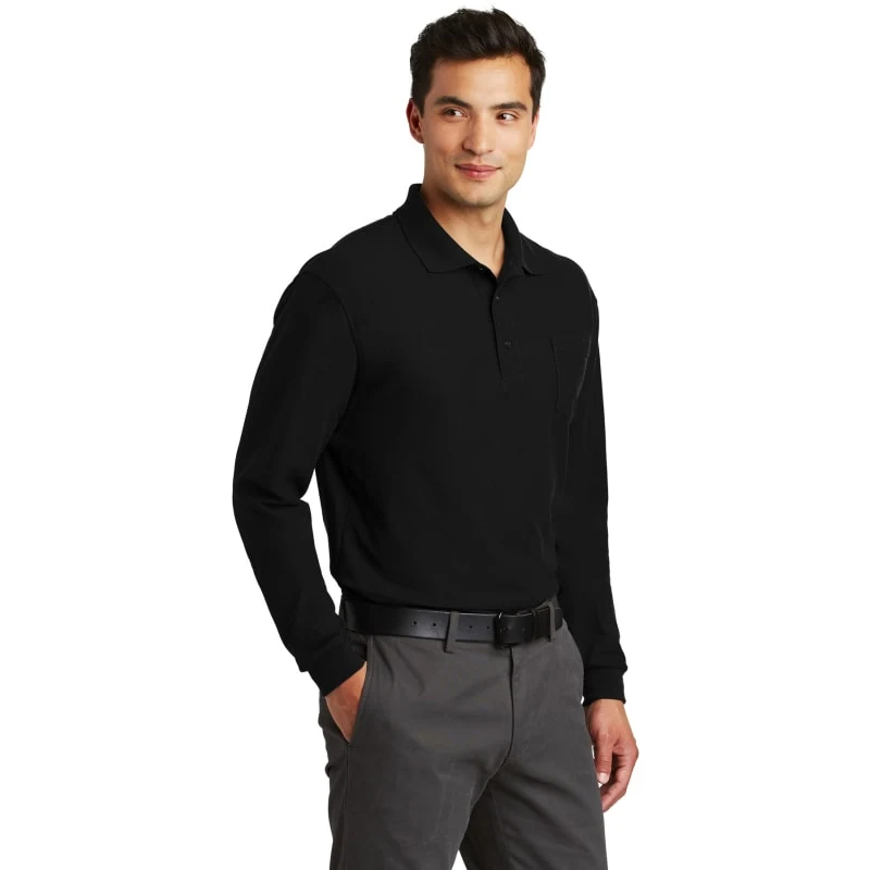 Port Authority Long Sleeve Silk Touch Polo With Pocket. 1