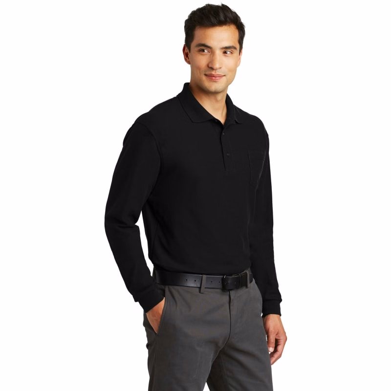Port Authority Long Sleeve Silk Touch Polo With Pocket.