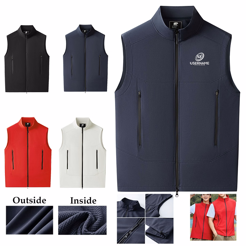 Men's Lightweight Softshell Golf Running Vest Outerwear Zip Up Fleece
