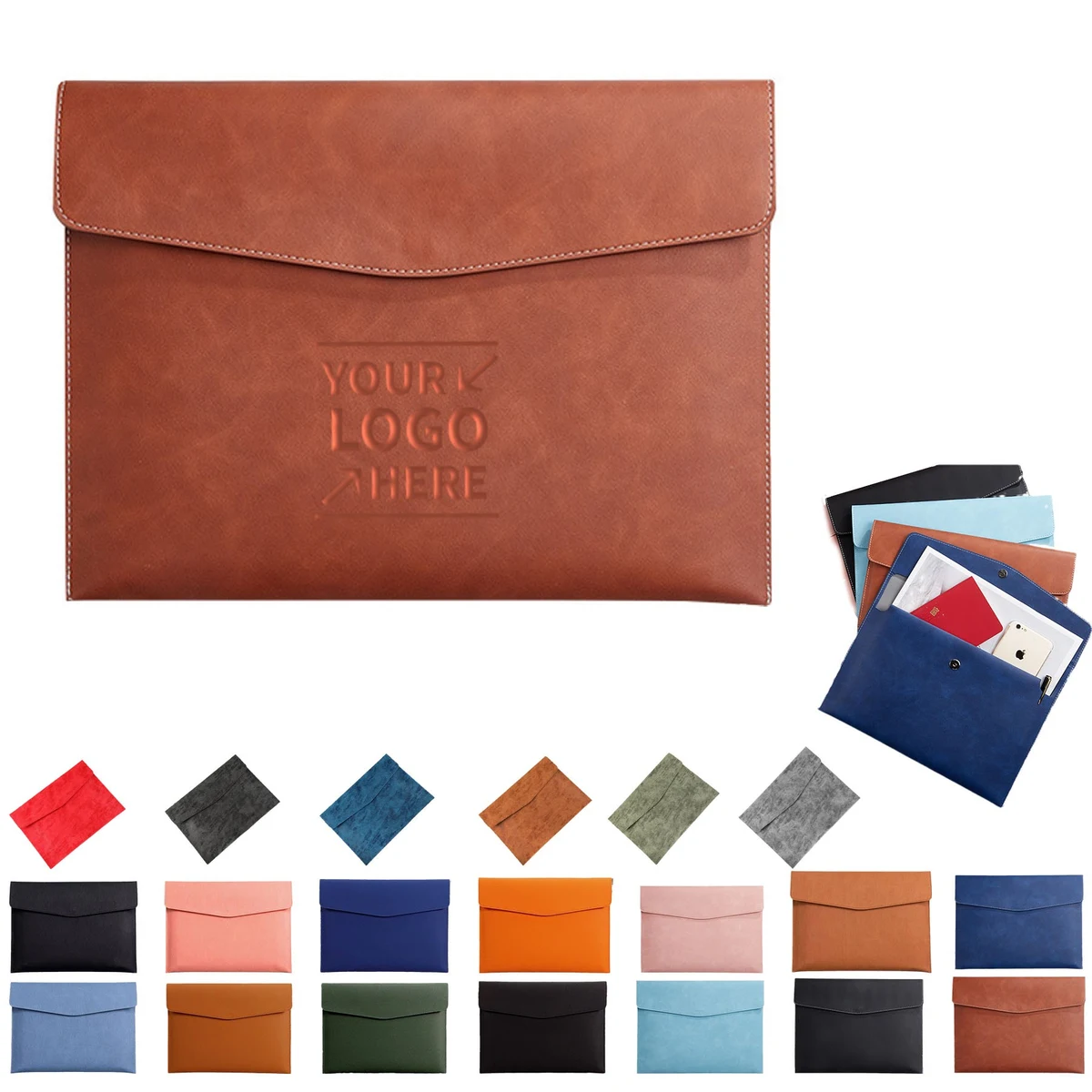 A4 Leather File Folder Document Bag W/ Magnetic Closure 1