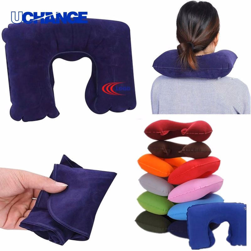 U Shaped Flocked Fabric Inflatable Pillow for Travel
