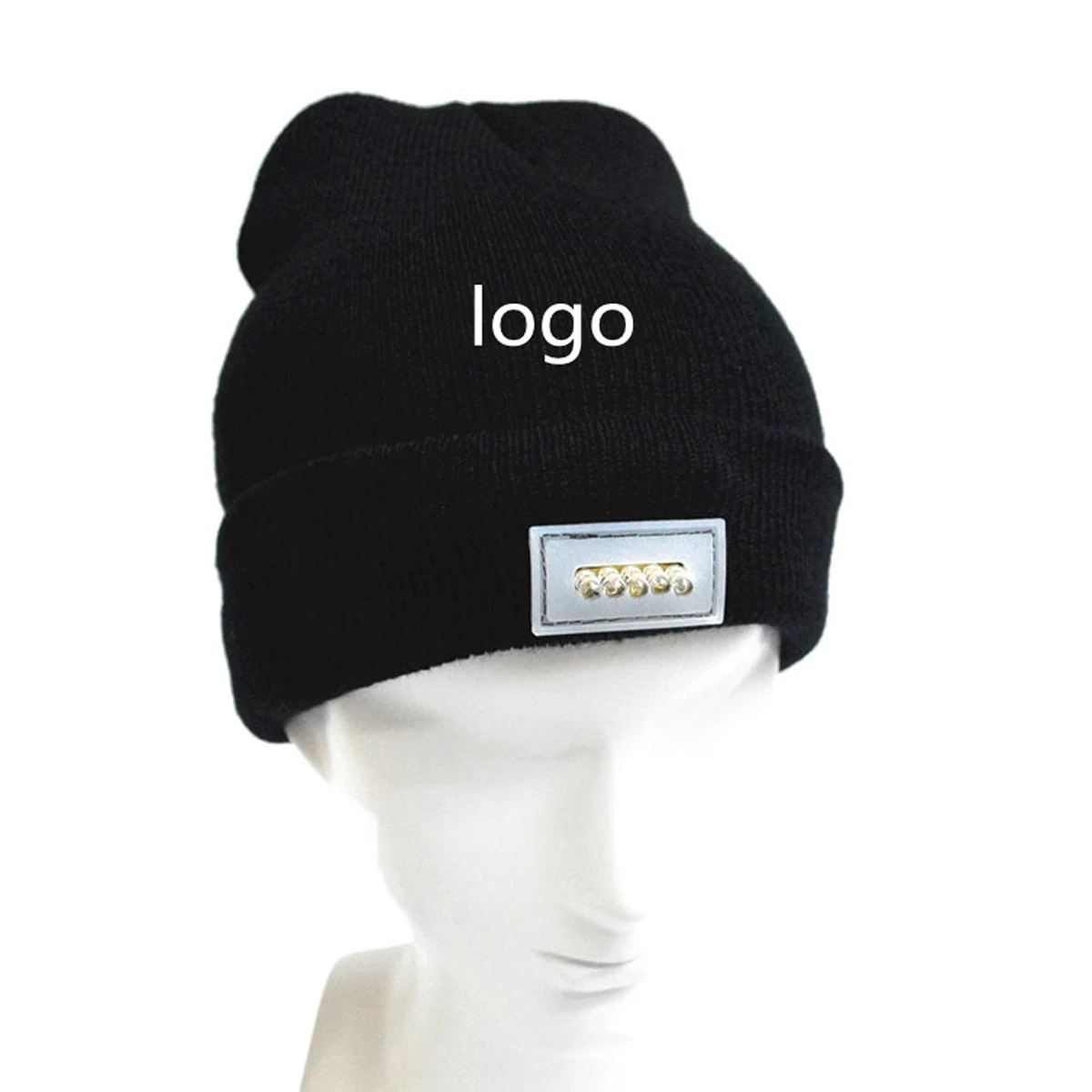 Stock Winter Battery LED Knitted Beanie Hat With Light 1