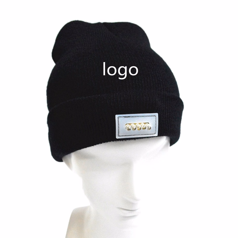 Stock Winter Battery LED Knitted Beanie Hat With Light