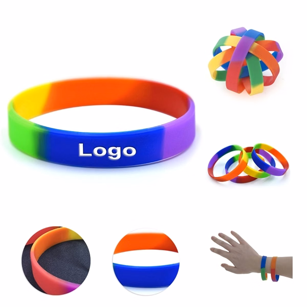 Custom 8 Inch Rainbow Silicone Bracelet Durable Wristband — Pride & Community Events