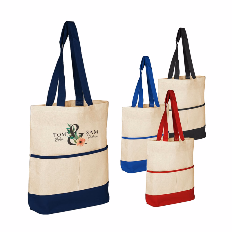 100% Cotton Canvas Tote bag w/Color Accent Pocket_R105BT