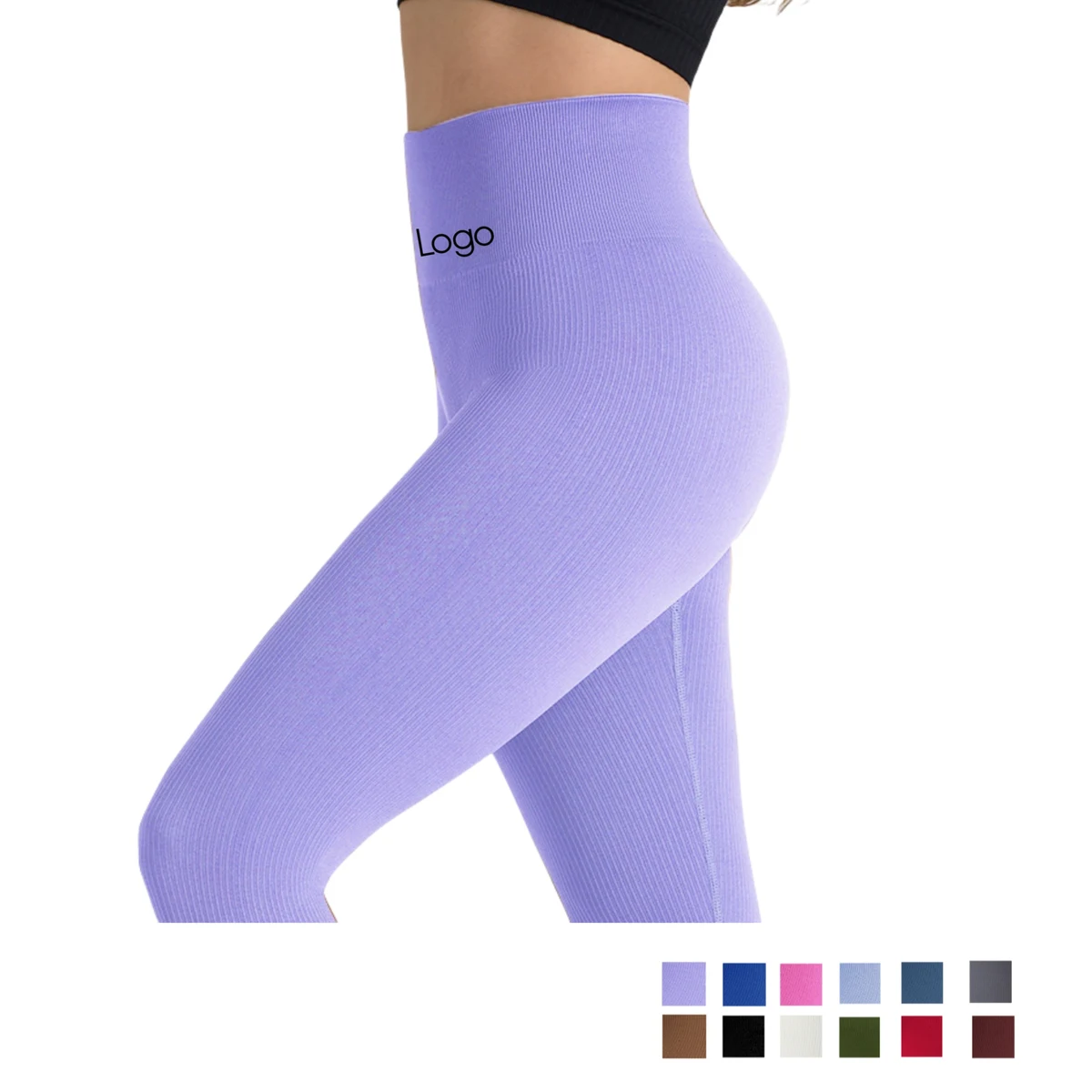 Nylon High-Waisted Yoga Pants With Tactile Ribbing 1