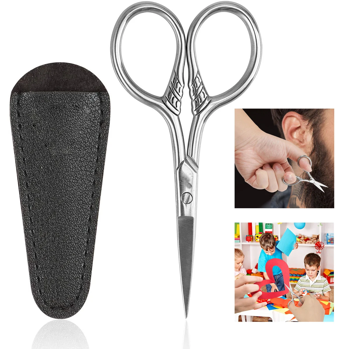 Stainless Steel Vintage Facial Hair Scissors with Cover 1