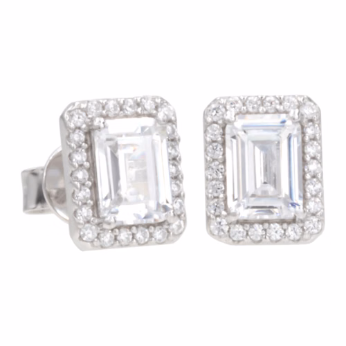 Antwerp Emerald-Cut Cubic Zirconia Halo Earrings