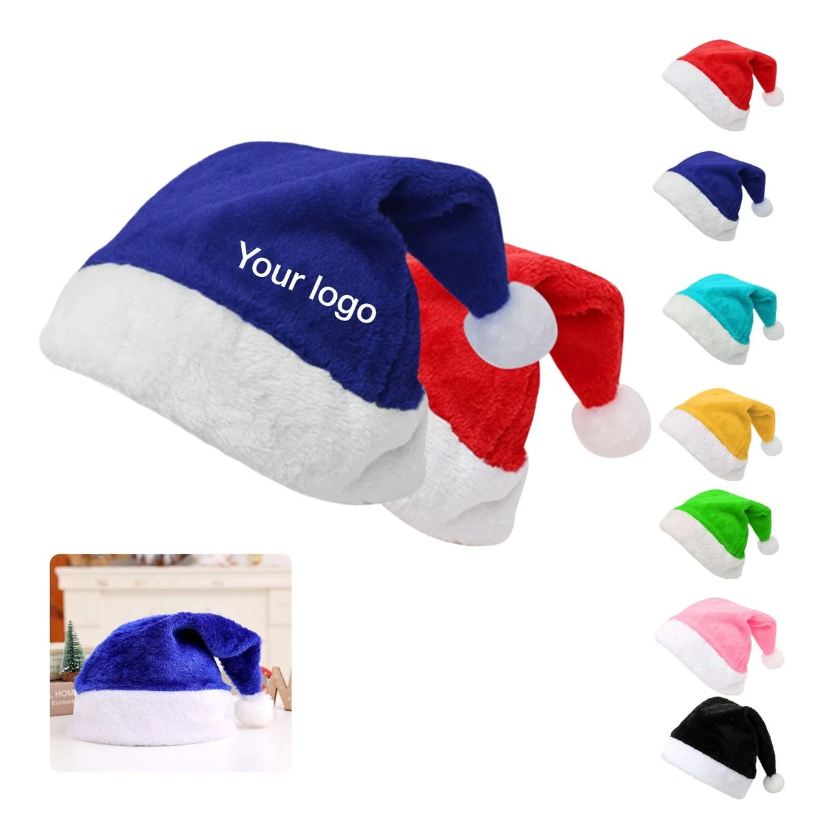 Adults Short Flannel Plush Xmas Santa Hat 1