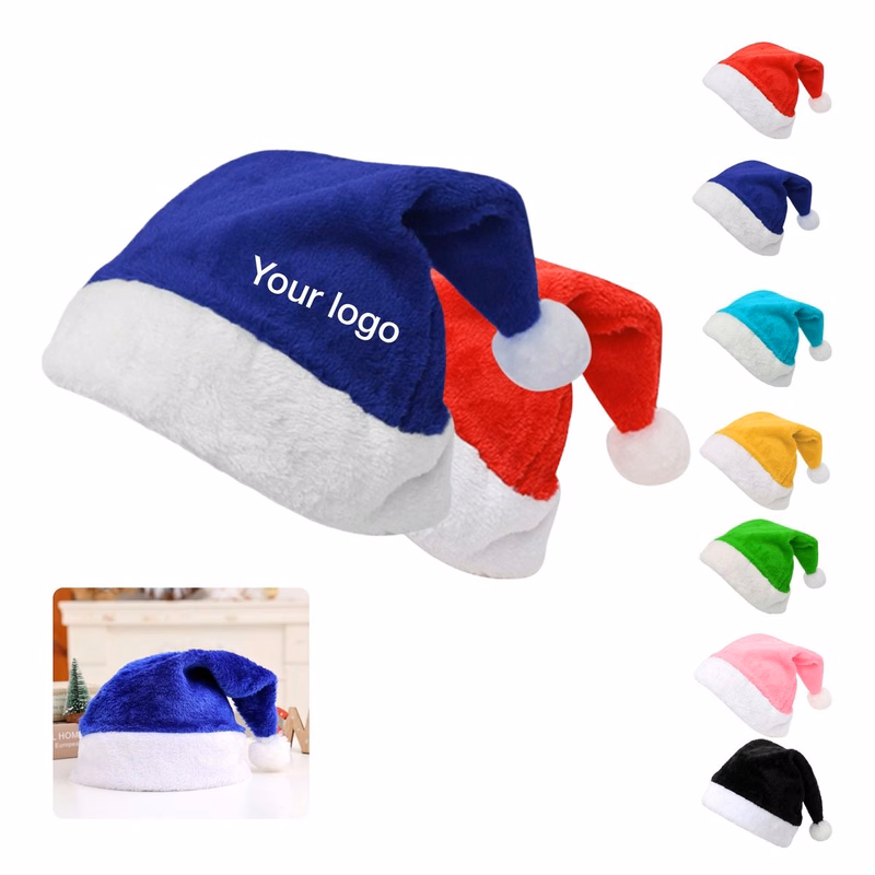 Adults Short Flannel Plush Xmas Santa Hat