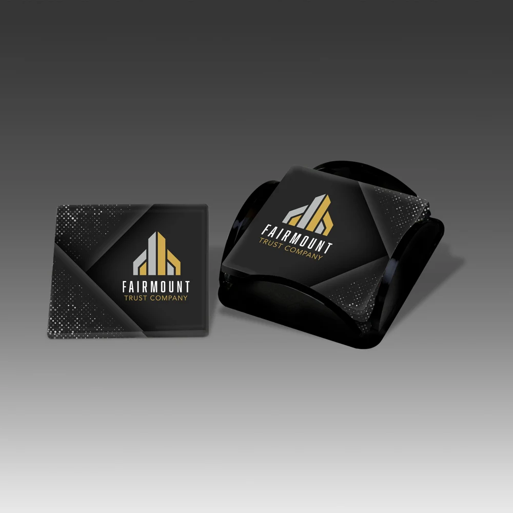 4 Square Coasters & Holder Set 1