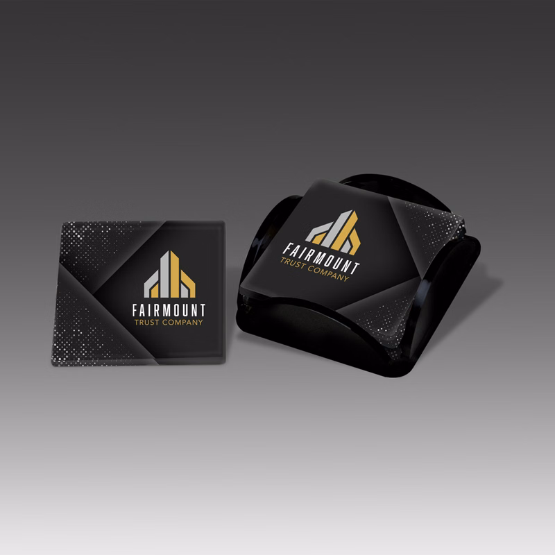 4 Square Coasters & Holder Set