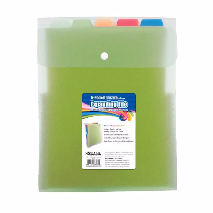 Poly Expanding Files - 5-Pocket Letter Size Vertical Frosted