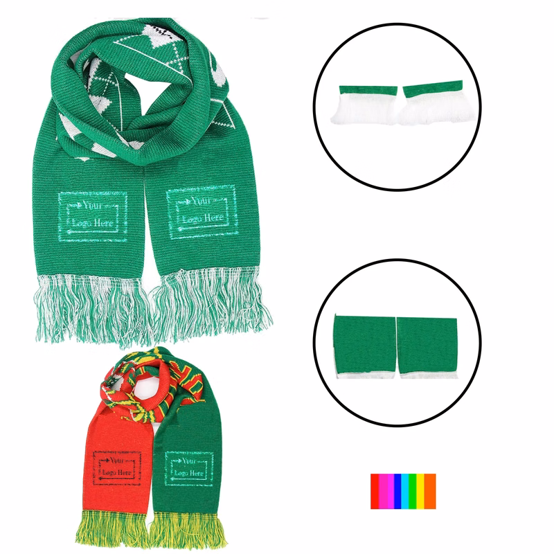 Full Color Jacquard Stadium Acrylic Knit Scarf With Fringe