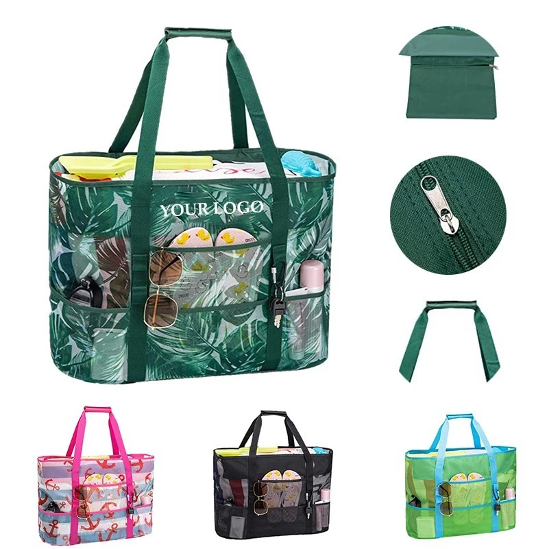 Extra Large Waterproof Canvas Mesh Beach Tote Bag, custom tote bag with logo imprint 1