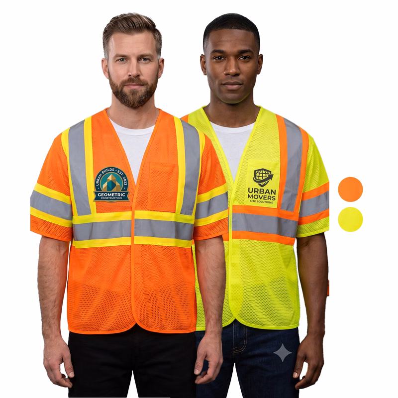 3.8oz. Polyester Class 3 Two Tone Reflective Safety Hook & Loop Vest With Pocket