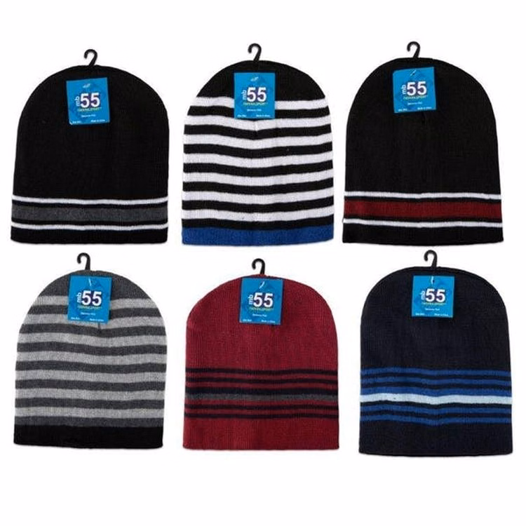 Adult Striped Beanie Hats - 6 Assorted Styles